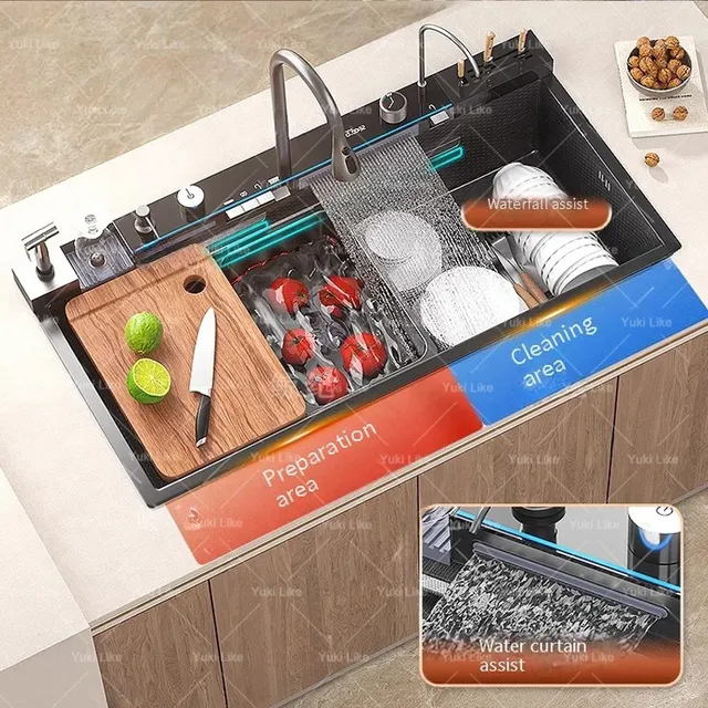 Évier de cuisine cascade en acier inoxydable – vue 2