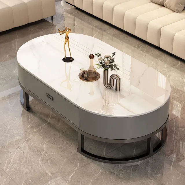 Table Basse à tiroir organisateur ovale avec rangement – vue 5
