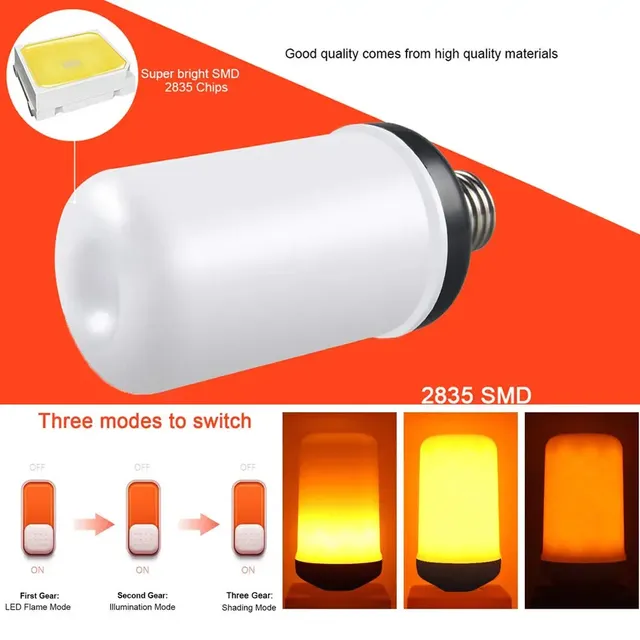 E27 E14 LED lumière à effet de flamme dynamique 12W… – vue 3