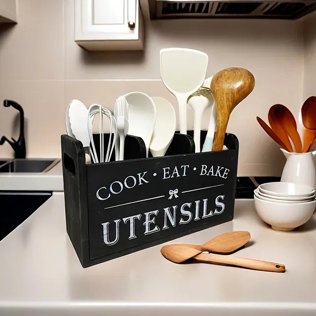 Organisateur ustensiles cuisine bois peint effet vieilli… – vue 2