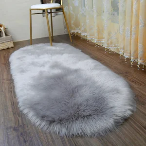 Tapis ovale doux et moelleux, Imitation laine, blanc, fausse fourrure, pour chevet, gris, nordique, pour salon, chambre à coucher, tapis de sol