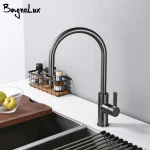 Robinets d&rsquo;évier de cuisine à poignée unique, acier brossé, bronze à canon, rotation noire mate, eau chaude et froide