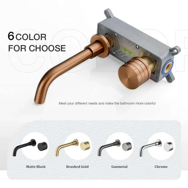 Robinet de lavabo mural minimaliste en laiton brossé or… – vue 6