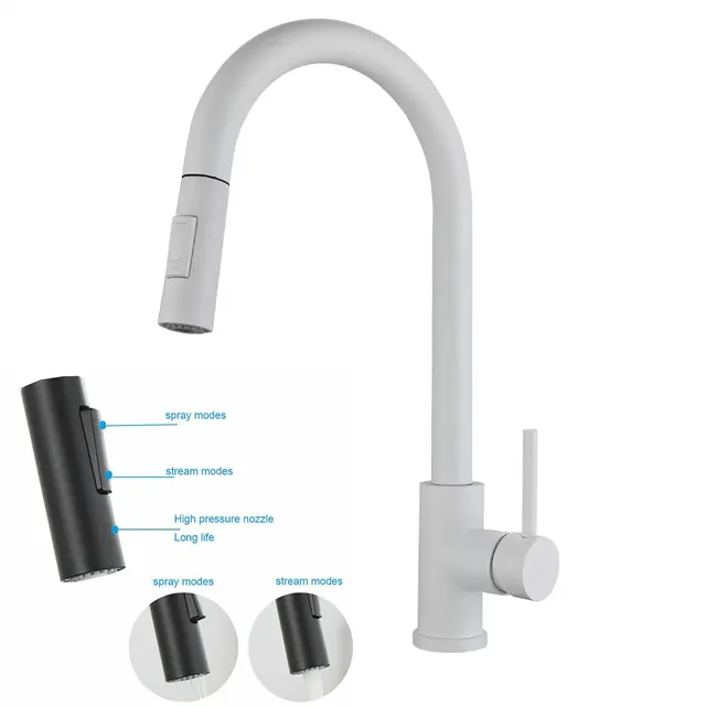 Pulvérisateur robinet cuisine blanc mitigeur arc haut… – vue 6