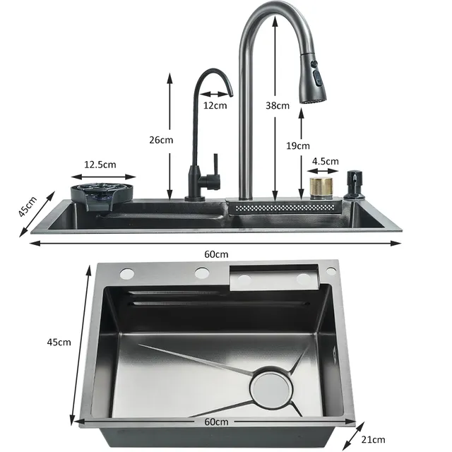 Évier de cuisine cascade en acier inoxydable 304 – vue 2