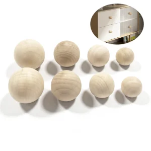 Boutons boule de bois-boutons de meubles ronds en bois naturel pour armoire, commode, armoire, placard, cuisine, poignées et poignées de porte