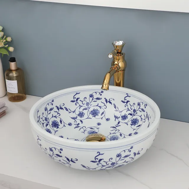 Vasque ronde porcelaine émaillée blanche brillante décor… – vue 7