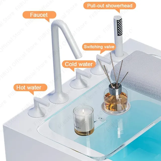 Baignoire autoportante acrylique blanc brillant moderne… – vue 5