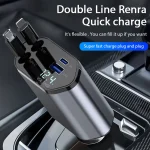 Chargeur de voiture rétractable 4 en 1 120W, adaptateur allume-cigare de voiture, câble de chargeur rapide USB Type C pour IPhone Xiaomi Huawei Samsung