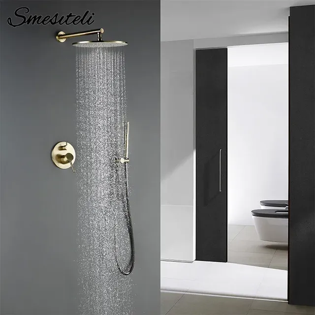 Ensemble douche pluie mural laiton brossé doré moderne…