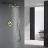 Ensemble douche pluie mural laiton brossé doré moderne… – vue 1