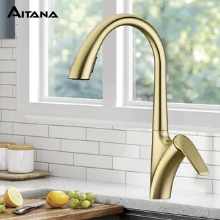 Robinet de cuisine de luxe en laiton doré brossé avec design extractible