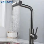 YCRAYS – robinets de cuisine noirs gris, Rotation extractible, cascade, tête de pulvérisation, mélangeur d&rsquo;évier, accessoire de robinet d&rsquo;eau en nickel brossé