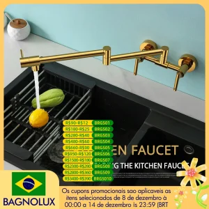 Mélangeur de cuisine mural, robinet de remplissage de Pot, bec pivotant en laiton massif, eau chaude et froide avec double poignée