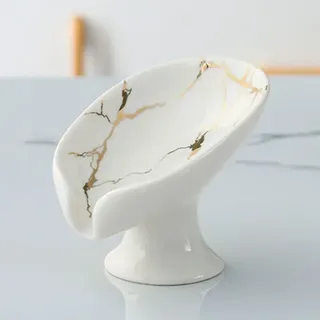 Porte savon céramique émaillée effet marbre veines dorées blanc vert…