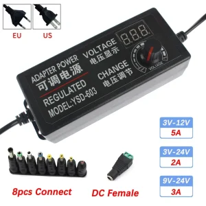 Adaptateur d’alimentation réglable AC à DC 3V 12V 3V 24V 9V 24V 2A 3A 5A, adaptateur universel avec tension d’écran d’affichage régulée Adaptateur d’alimentation réglable AC à DC 3V 12V 3V 24V 9V 24V 2A 3A 5A, adaptateur universel avec tension d’écran d’affichage régulée