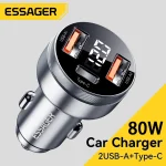 Essager – chargeur de voiture 80W USB type-c PD, Charge rapide pour téléphone, iPhone 14 13, Huawei, Xiaomi, Samsung, iPad, ordinateur portable, tablette