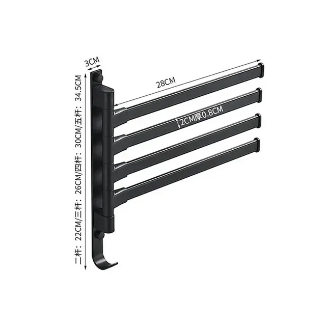 Porte serviettes pivotant aluminium noir mat quatre bras… – vue 6