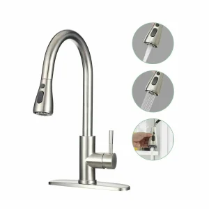 Robinets de cuisine en acier inoxydable 304, robinet d&rsquo;eau extractible pour évier de cuisine, mélangeur monté sur le pont, tête de pulvérisation à jet, robinets chauds et froids