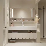 Lavabo intégré en dalle de roche moderne de 120cm, vanité de salle de bains murale de styliste, meubles en plaque de pierre, combinaison d&rsquo;armoire de salle de bains