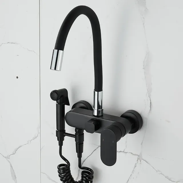 BAKALA robinet de cuisine mural en laiton noir mat – vue 6