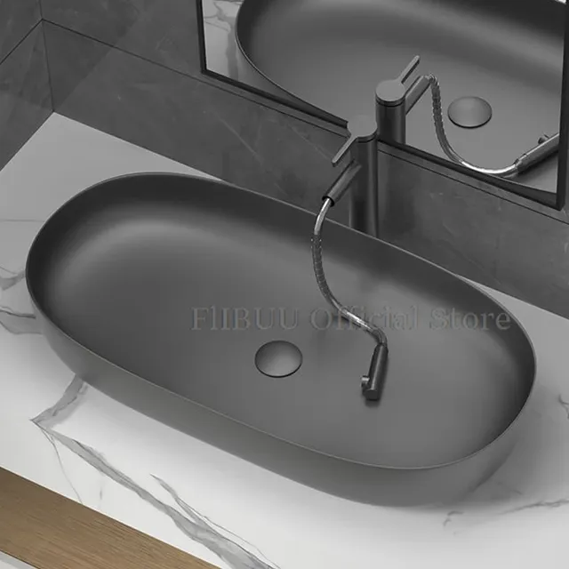 Vasque poser ovale céramique mate gris anthracite effilé… – vue 2