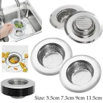Filtre d&rsquo;évier de cuisine en acier inoxydable, 5.5/7.3/9/11.5cm, filtre d&rsquo;évier en maille, filtre d&rsquo;égout, trou de vidange de salle de bains, pièges filtrants