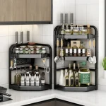 Étagère murale d&rsquo;angle de cuisine, étagère à épices de comptoir, organisateur, étagère triangulaire d&rsquo;angle sans trou
