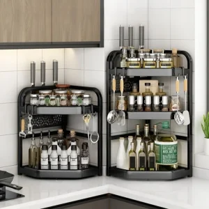 Étagère murale d&rsquo;angle de cuisine, étagère à épices de comptoir, organisateur, étagère triangulaire d&rsquo;angle sans trou