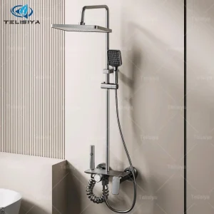 Ensemble de système de douche multifonction pour salle de bain, eau chaude et froide, bouton rotatif domestique, pressurisé en aluminium, ensemble de douche gris bronze
