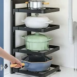 Étagères de rangement de cuisine réglables, supports de casseroles et organisateurs d&rsquo;évier. Armoires multicouches pour un peu encombrant efficace.