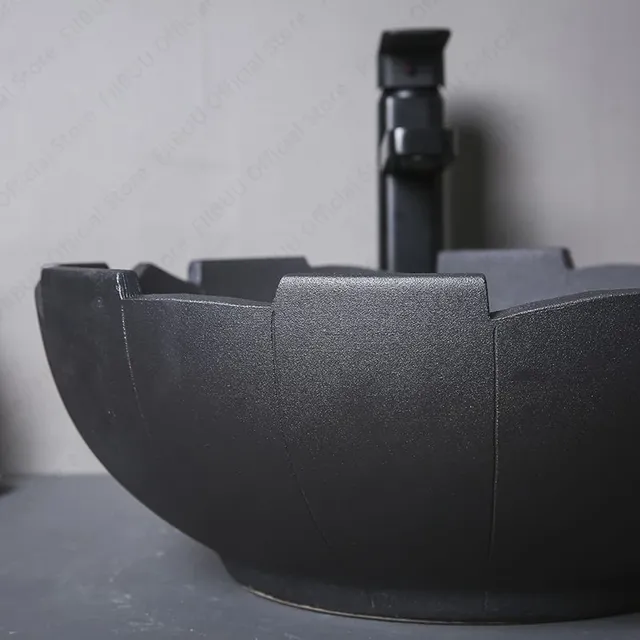 Évier de Lavabo en Céramique Noire – vue 6