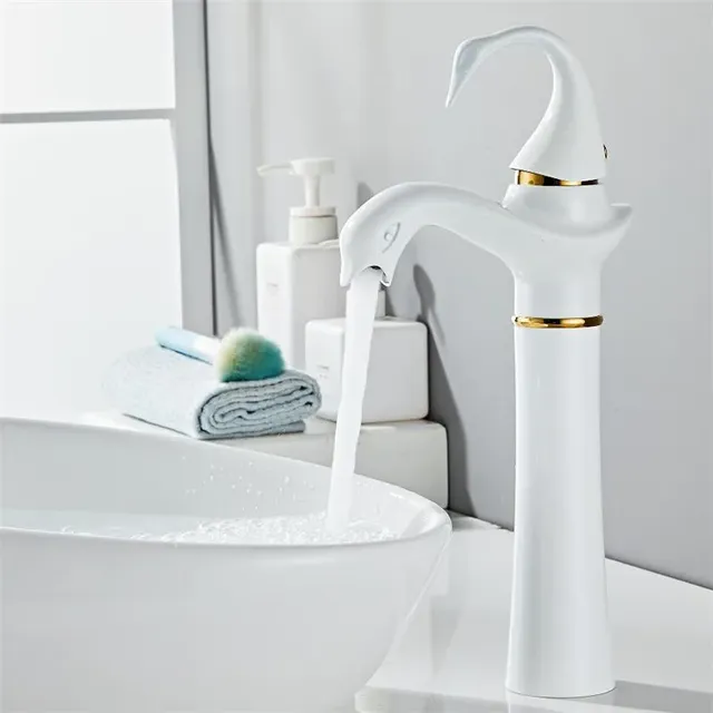 Tuqiu robinet de grand bassin or blanc cygne robinet en… – vue 4