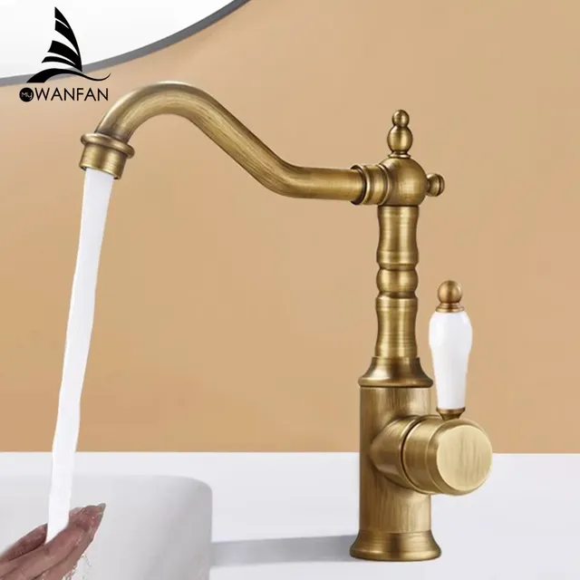 Robinets de lavabo grue en laiton de couleur Antique – vue 2