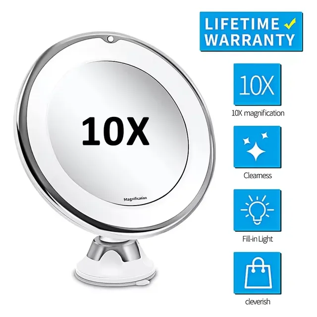 Miroir de vanité grossissant Flexible 10x avec LED