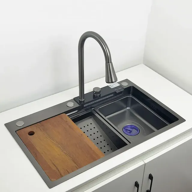 Évier de cuisine cascade LED 304 évier en acier… – vue 5