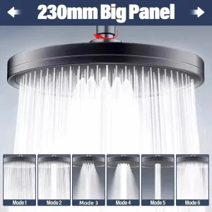 Nouveau 6 Modes réglable grande pomme de douche à effet de pluie haute pression économie d&rsquo;eau grand panneau haut pulvérisation pomme de douche de pluie 360 °   Pivotant
