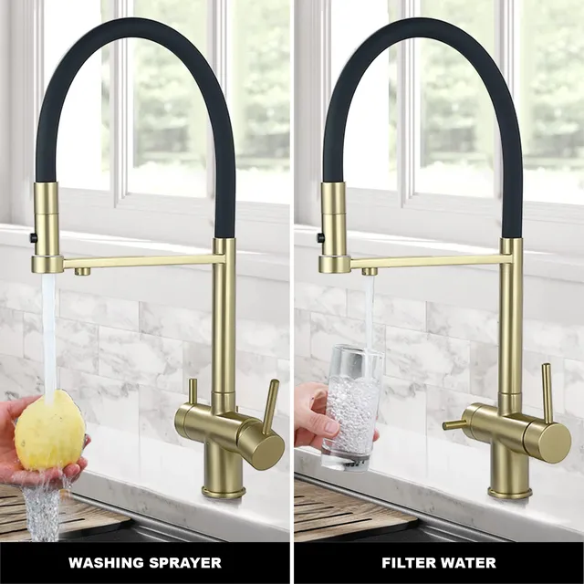Robinet de cuisine moderne en laiton doré brossé avec… – vue 4