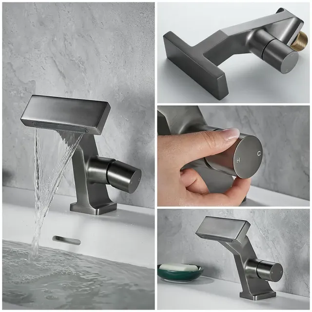 Lavabo Cascade en Laiton Chaud et Froid Robinets d'Eau à… – vue 5