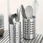 1 baril de couverts en acier inoxydable, organisateur de couverts de cuisine sans chargement, adapté aux baguettes, cuillères, batteur à œufs, stockage de cylindres durable de qualité restaurant