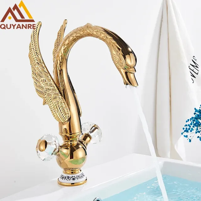 Robinet de lavabo en laiton or noir cygne – vue 2