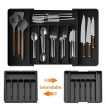 organisateur tiroir extensible modulable réglable rangecouverts plastique noir mat compartiments profonds plateau couteaux ustensiles longs minimaliste coulissant optimisation espace