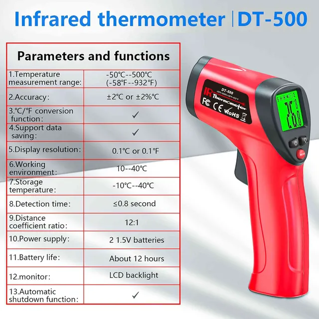 Pistolet thermomètre infrarouge -50 ~ 500 ° Pistolet de… – vue 2
