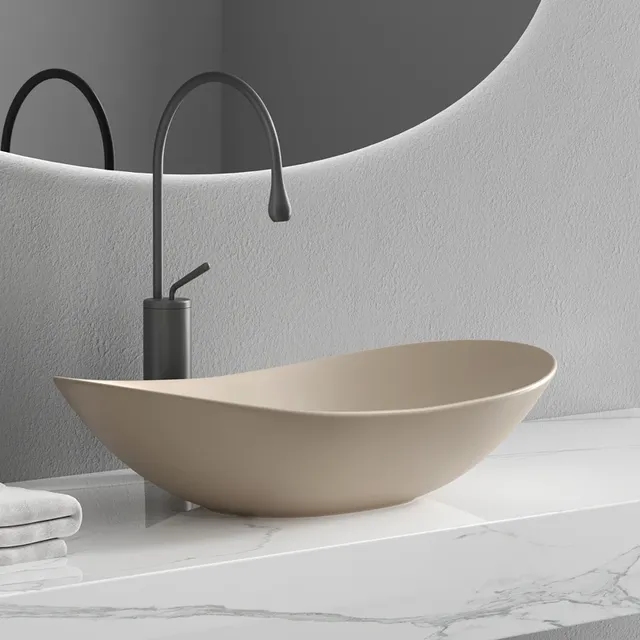 Vasque posée ovale bateau céramique mate gris anthracite… – vue 4
