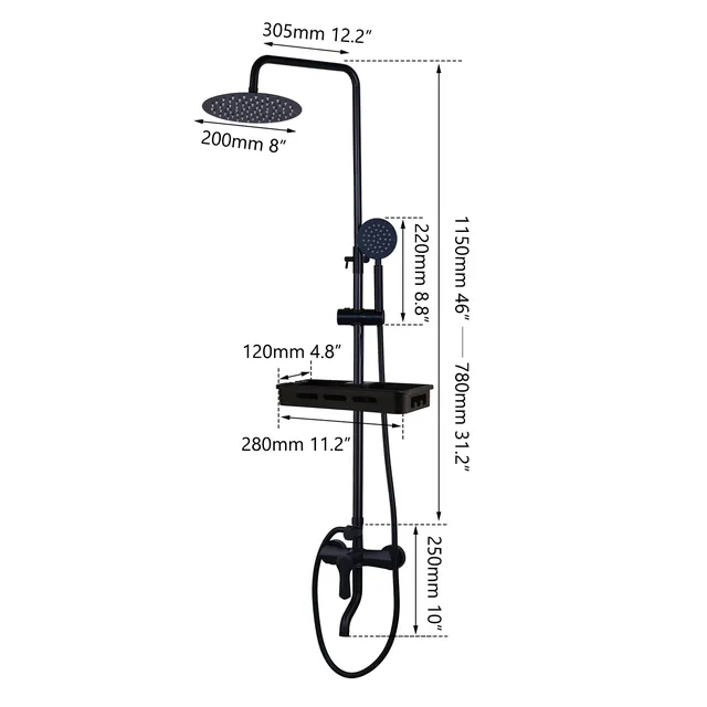 JIENI mat noir pluie robinet de douche ensemble mat noir… – vue 2