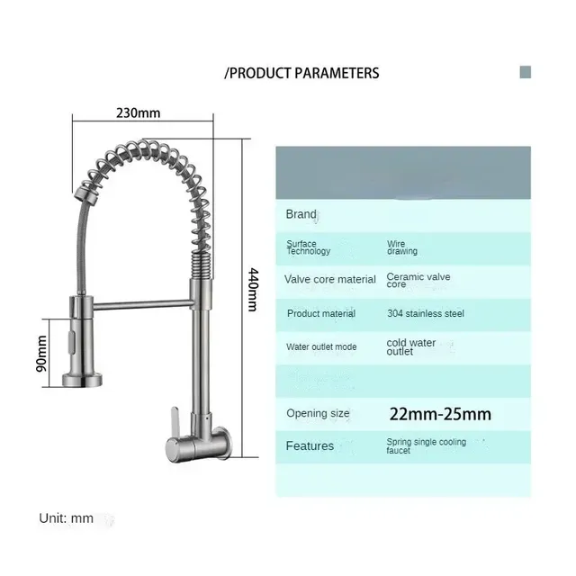 Robinet de cuisine extractible brossé – vue 3