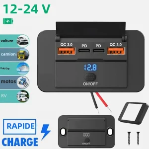 Adaptateur de prise de chargeur de voiture avec interrupteur, séparateur de charge à 2-4 Ports, prise pour Bus, RV, ATV, camion, bateau, sortie, 12V, 24V, PD, QC3.0 Adaptateur de prise de chargeur de voiture avec interrupteur, séparateur de charge à 2-4 Ports, prise pour Bus, RV, ATV, camion, bateau, sortie, 12V, 24V, PD, QC3.0