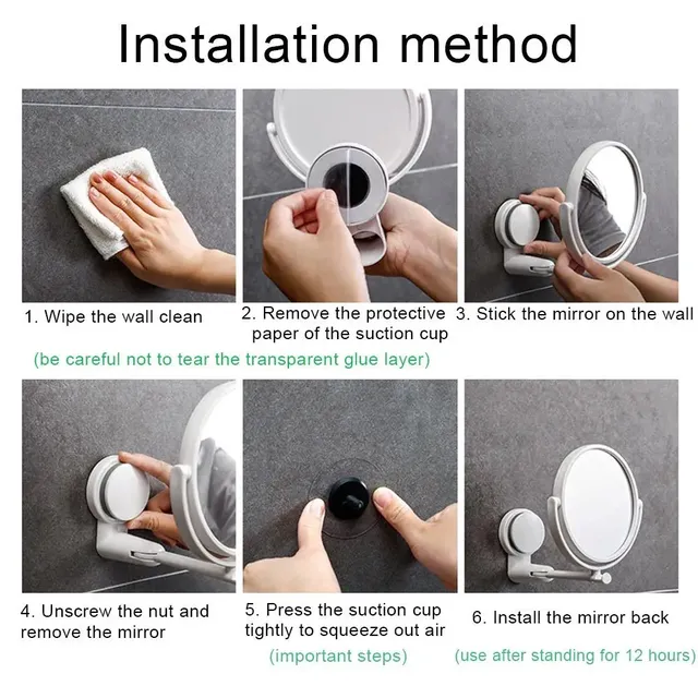 Miroir mural maquillage pliant articulé ventouse adhésif… – vue 4