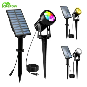 Lampe solaire RGB 3000K pour arbre, décoration extérieure de jardin, étanche IP65, couleur changeante, projecteur mural de rue et de paysage Lampe solaire RGB 3000K pour arbre, décoration extérieure de jardin, étanche IP65, couleur changeante, projecteur mural de rue et de paysage