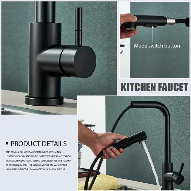 Robinet de cuisine extractible noir SUS404 – vue 3
